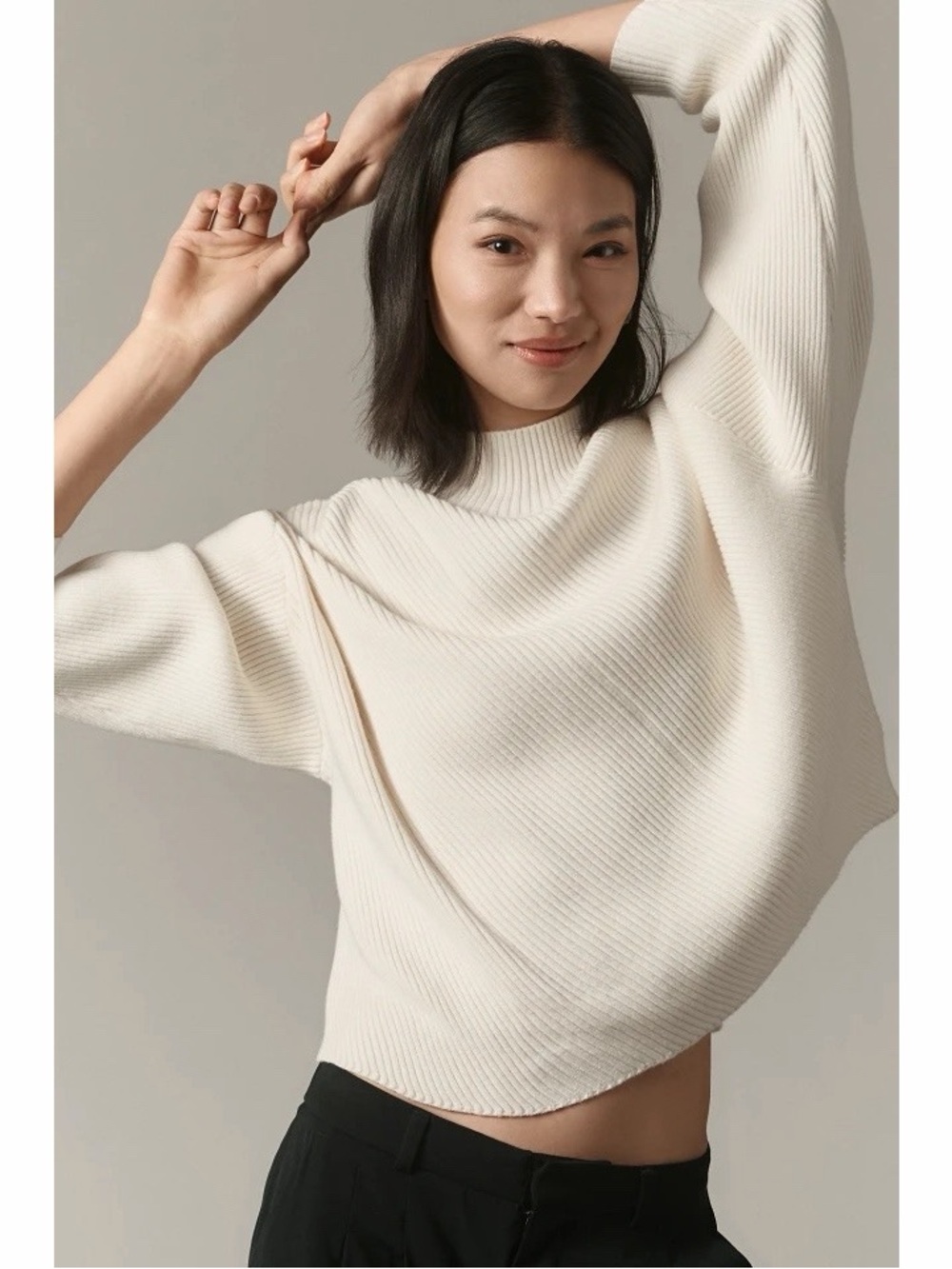 Anthropologie Maeve Meredith Mock-Neck Ribbed Sweater in Cream White